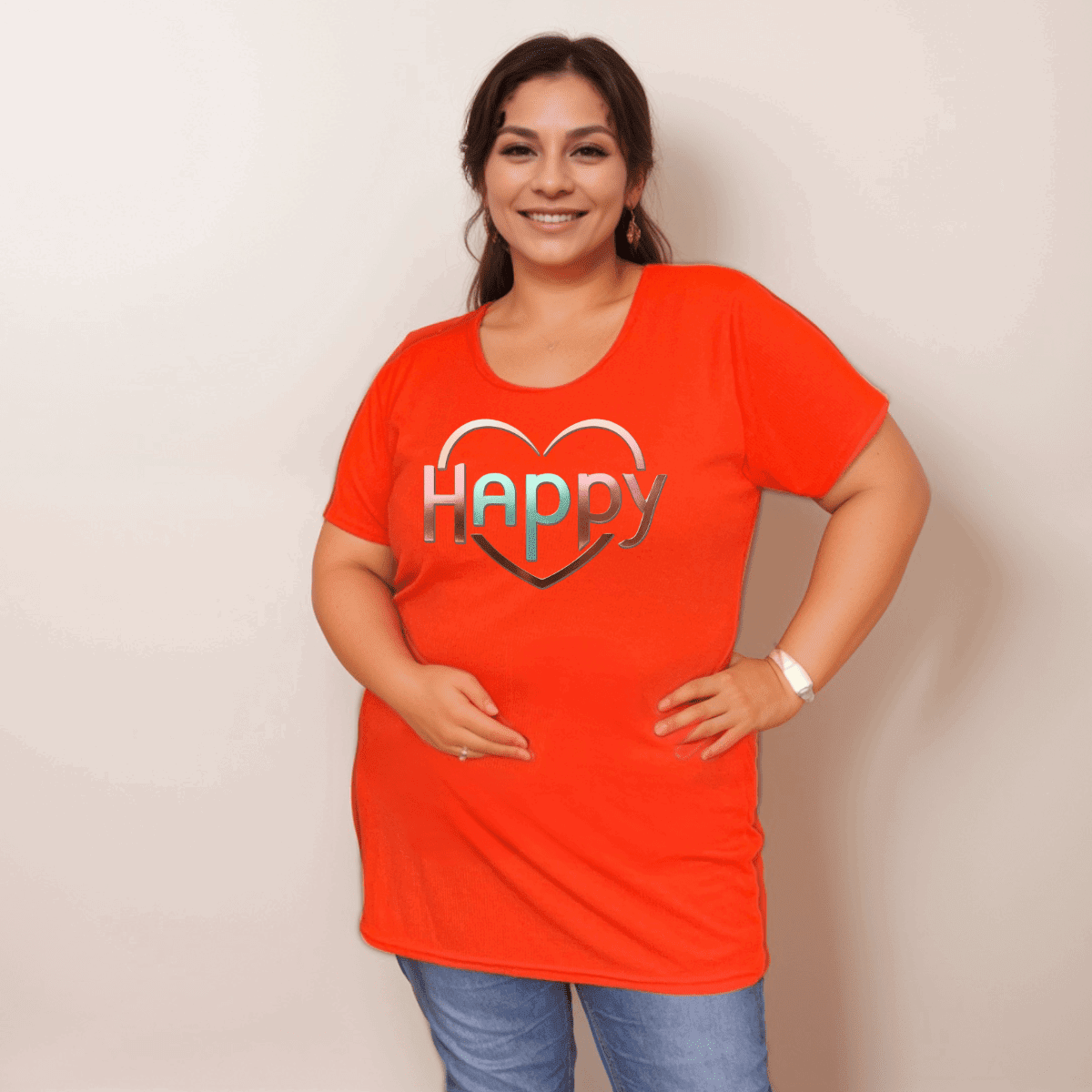 Ribbed Lon T-Shirt with “Happy Heart” Logo - FullFab