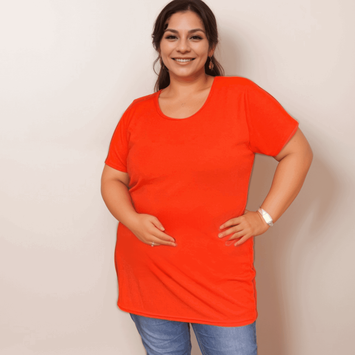 Ribbed Long-Length Tee Plus Size T-SHIRT - FullFab