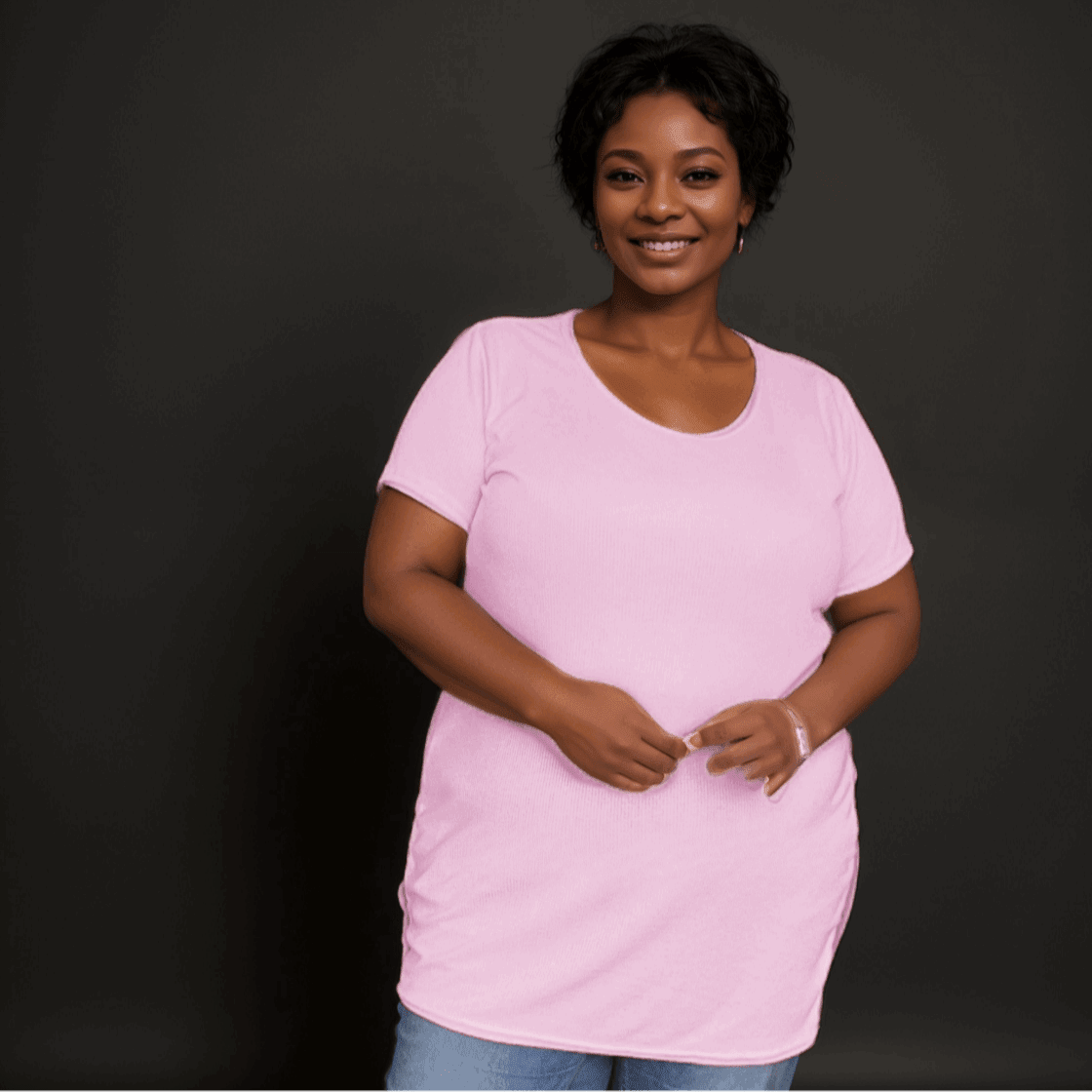Ribbed Long-Length Tee Plus Size T-SHIRT - FullFab