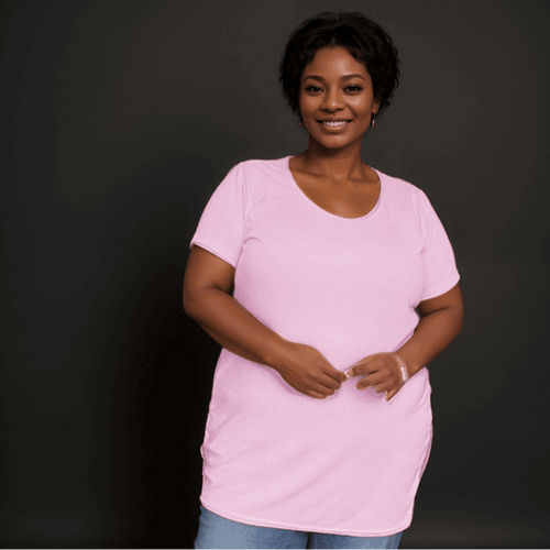 Ribbed Long-Length Tee Plus Size T-SHIRT - FullFab