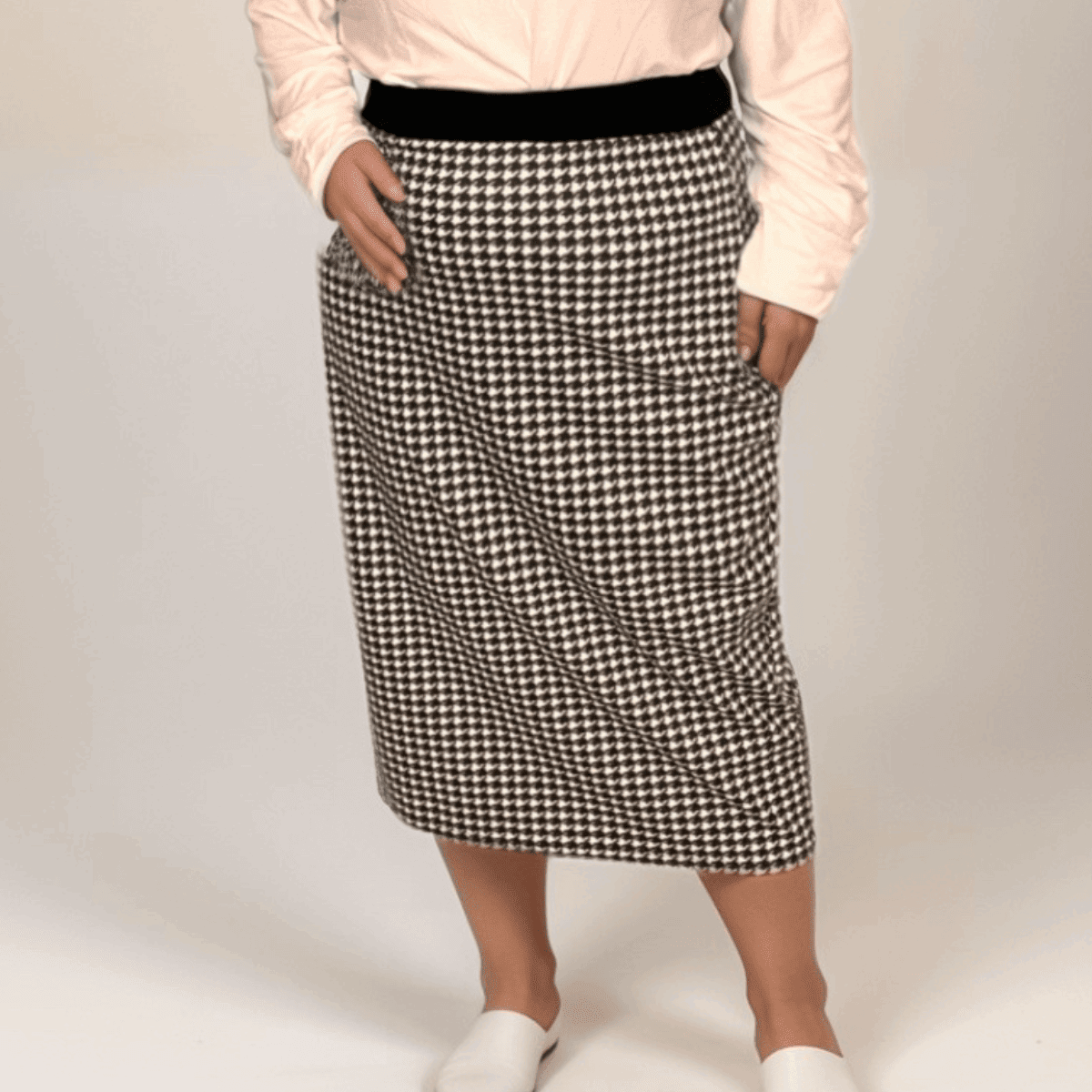 ROCKTHOSECURVES DOGTOOTH CHECK ELASTIC WAIST FITTED PENCIL SKIRT - FullFab