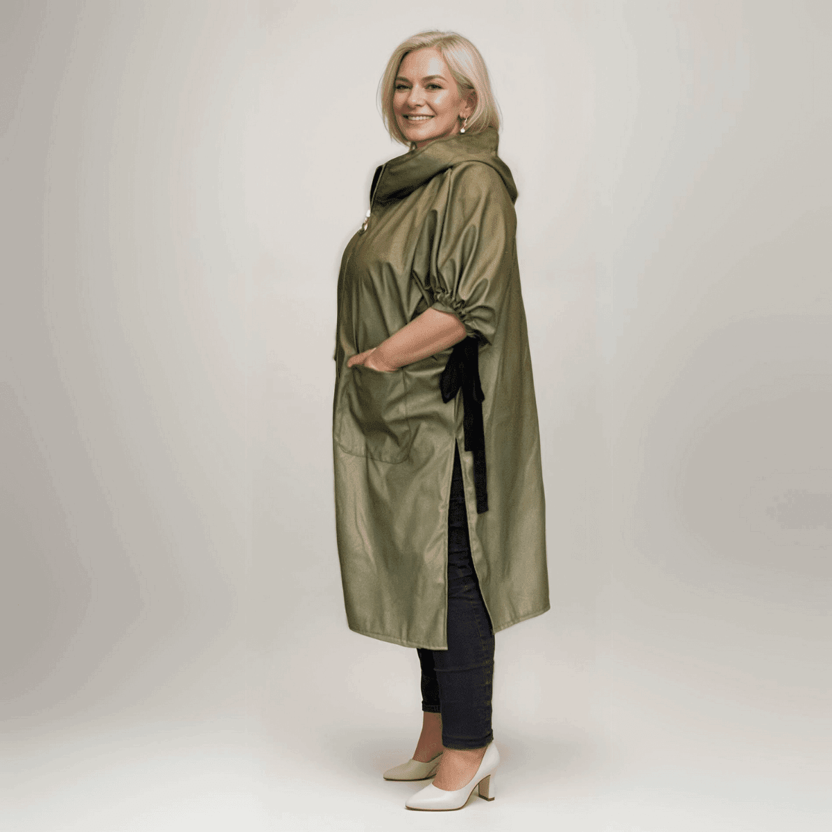 ROCKTHOSECURVES FAUX LEATHER LONG LENGTH COAT WITH SIDE SPLITS - FullFab
