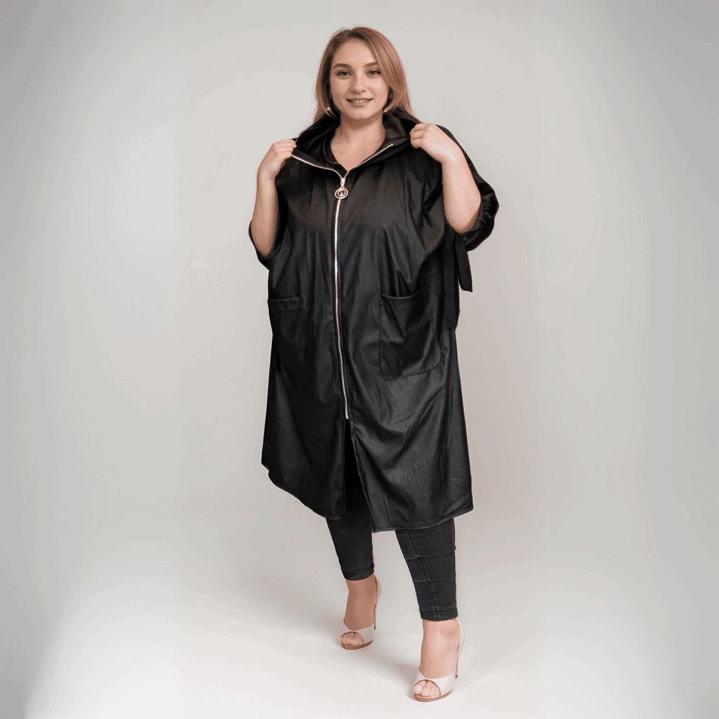 ROCKTHOSECURVES FAUX LEATHER LONG LENGTH COAT WITH SIDE SPLITS - FullFab