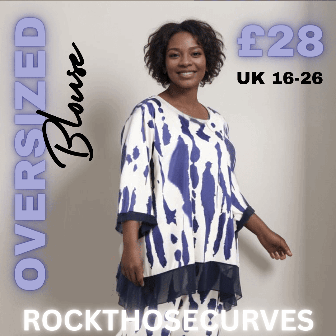 ROCKTHOSECURVES SPLASH EFFECT 3/4 SLEEVE TOP WITH CHIFFON HANKY HEM - FullFab