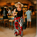Red White Black Swirl Wide Leg Palazzo Trousers - FullFab