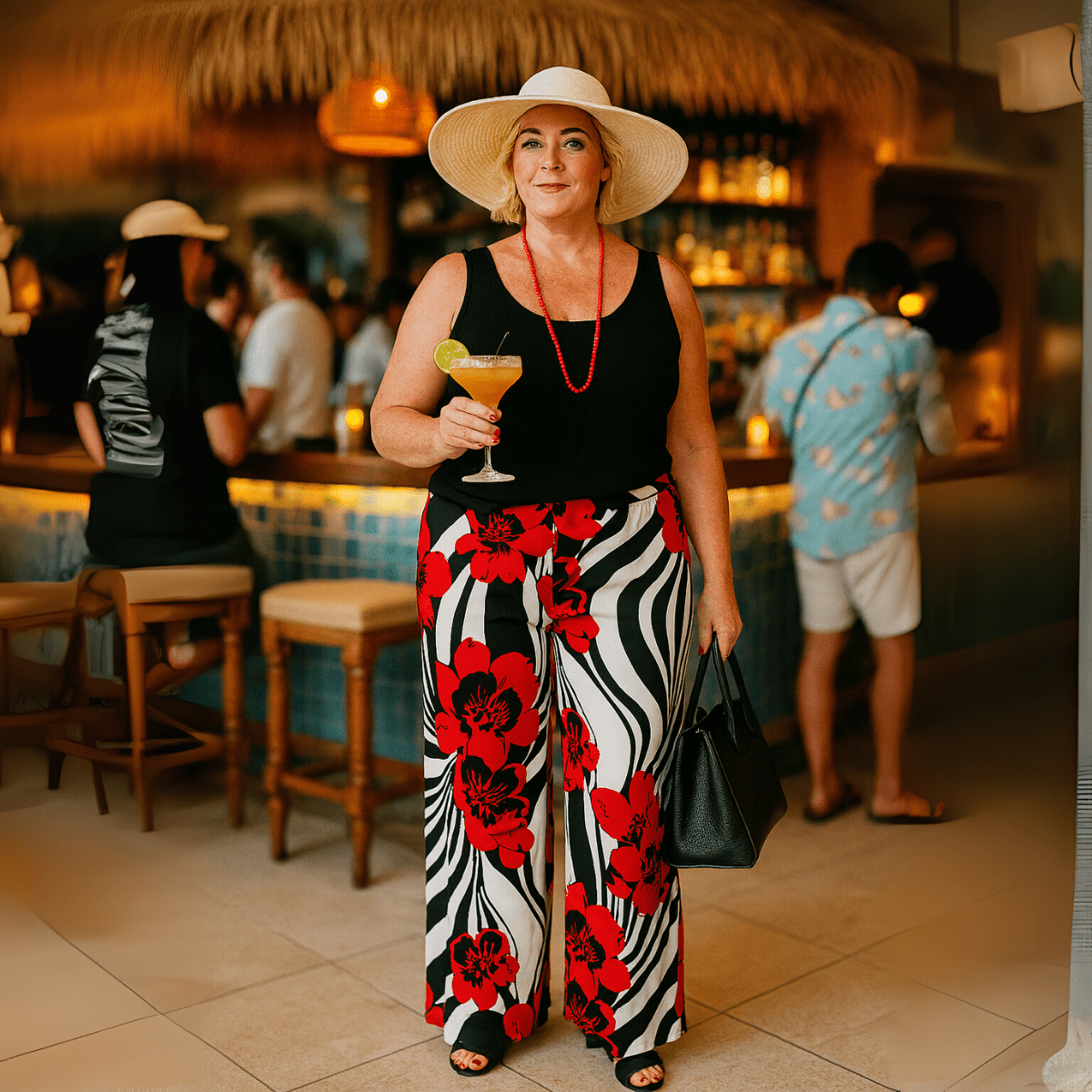Red White Black Swirl Wide Leg Palazzo Trousers - FullFab
