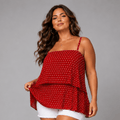 Polka Dot Strappy Pleated Layered Cami Top Blouse - FullFab