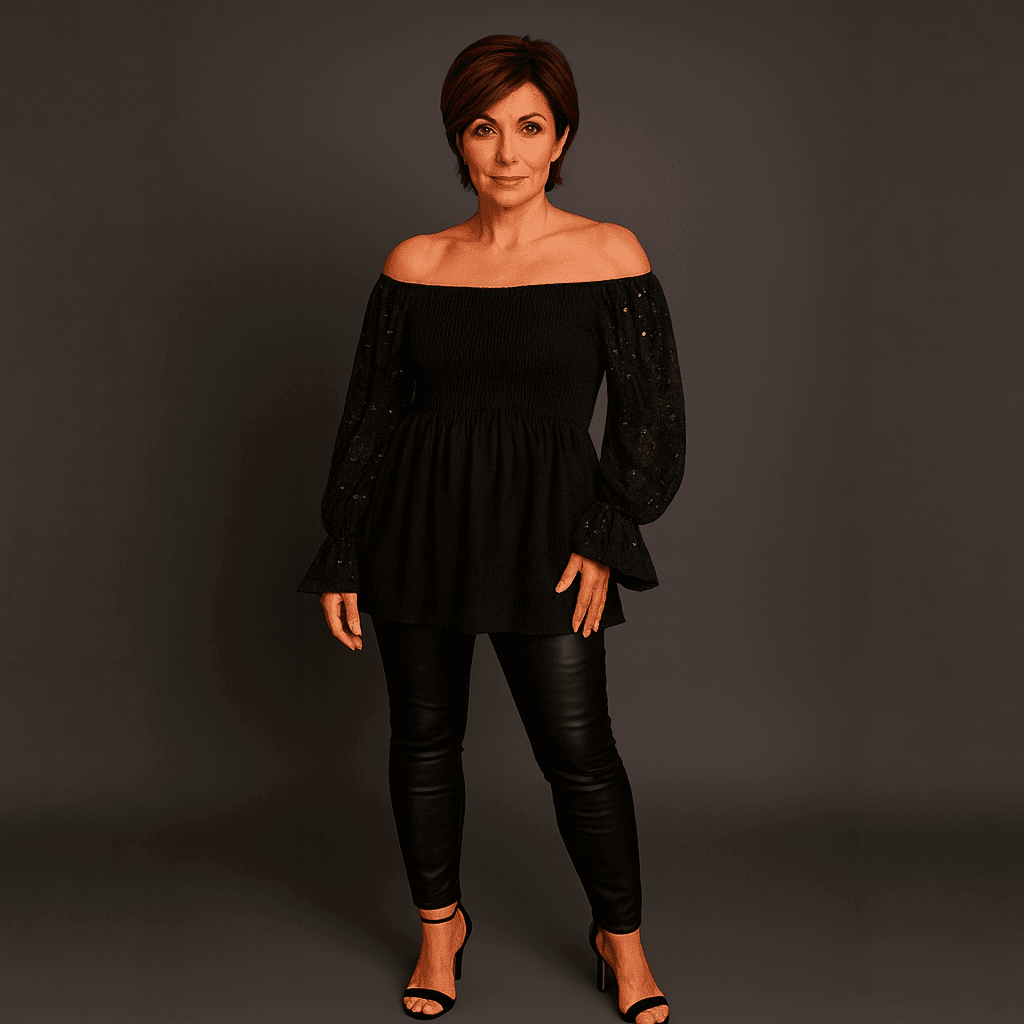Sequin Sleeve Smocked Front Peplum Party Top - FullFab