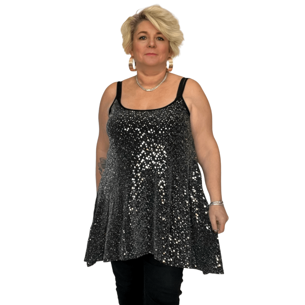 ROCKTHOSECURVES SEQUIN STRAPPY LONG LENGTH SWING TOP PARTY STYLE - FullFab