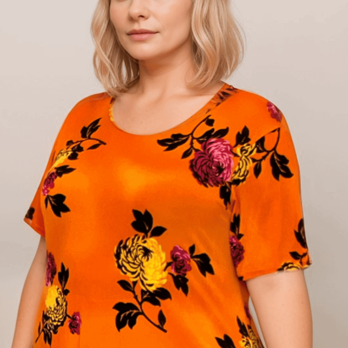 SHORT SLEEVE BRIGHT PEONY PRINT SWING TOP - FullFab