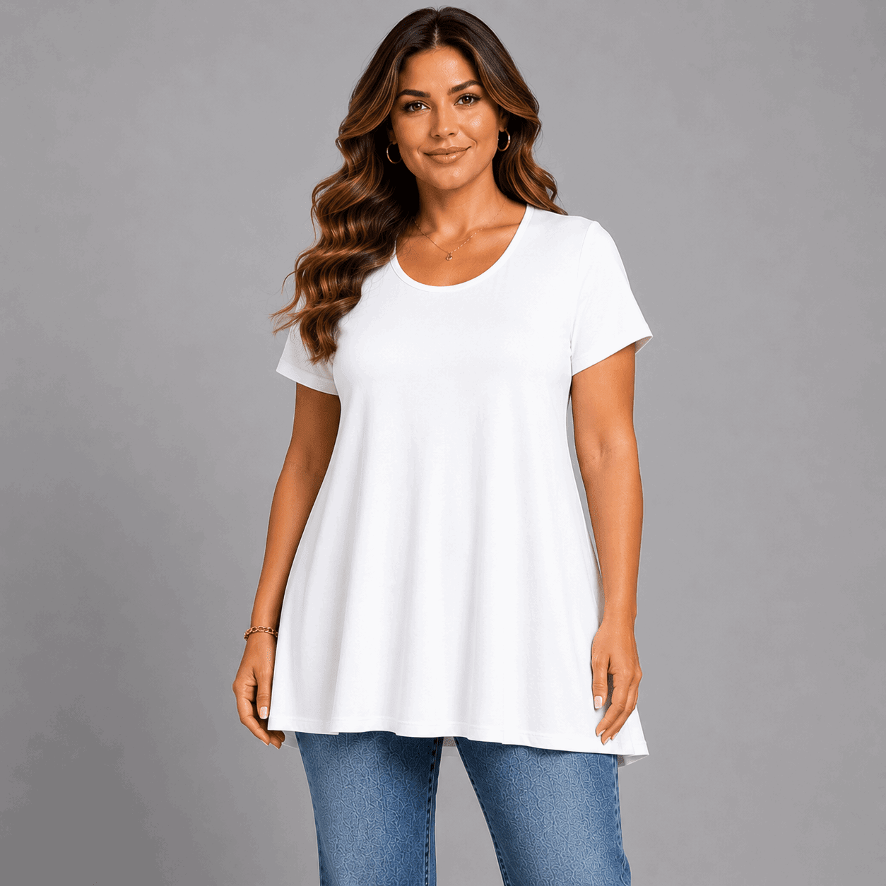 Short Sleeve Godet Panel Swing Top - FullFab