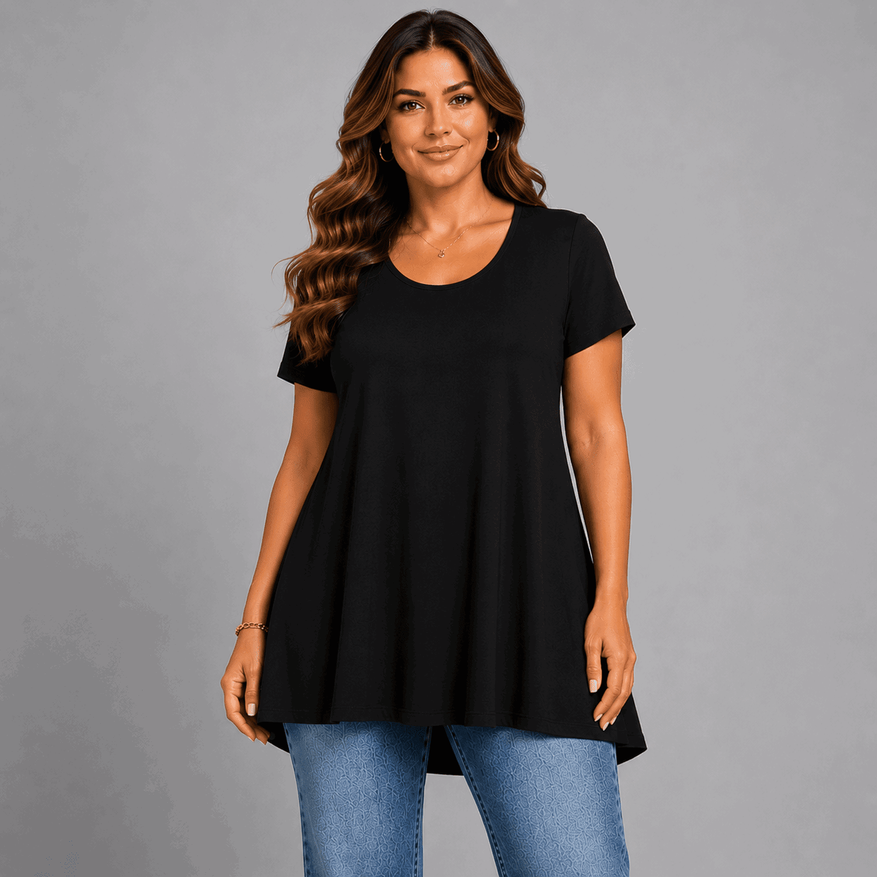 Short Sleeve Godet Panel Swing Top - FullFab