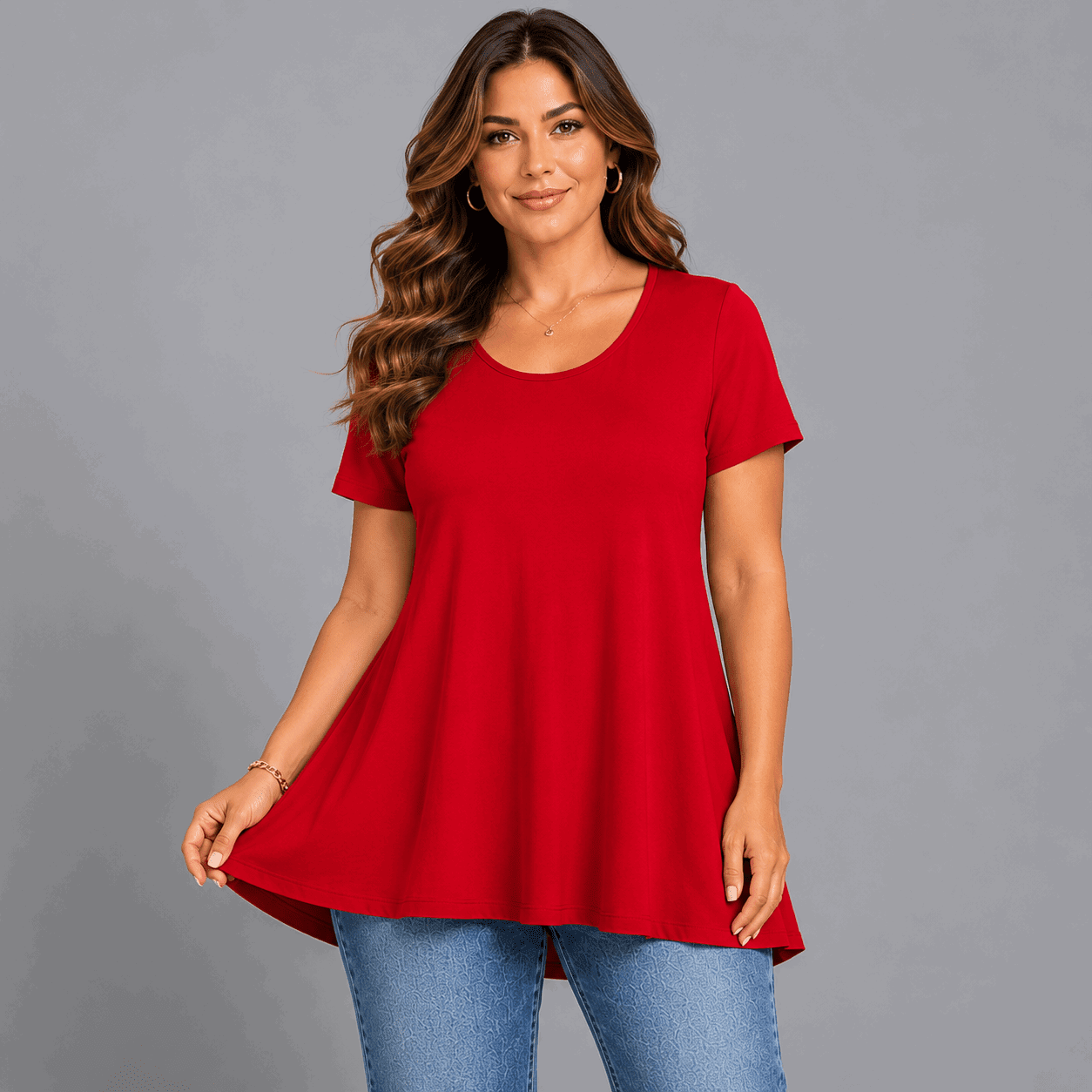 Short Sleeve Godet Panel Swing Top - FullFab