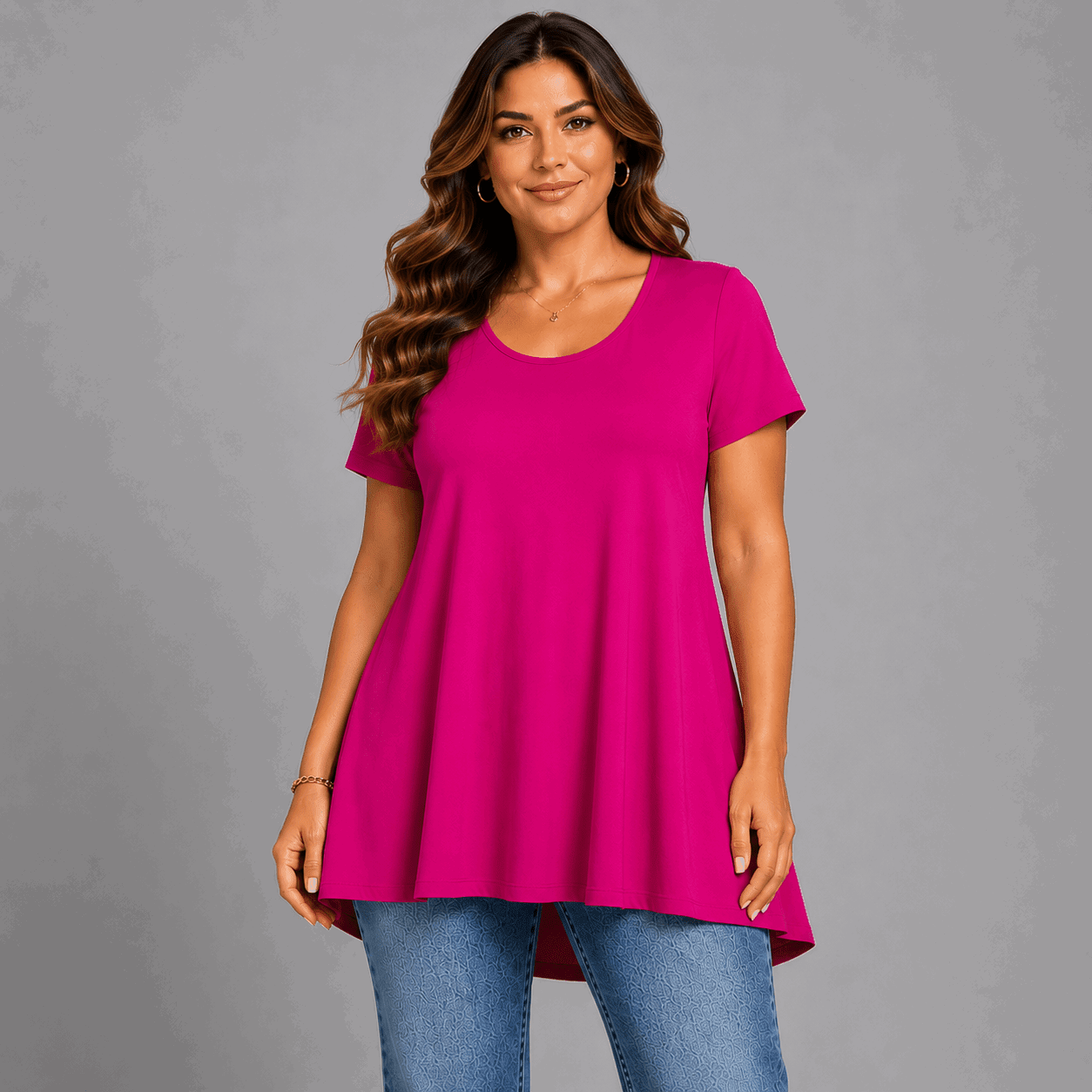 Short Sleeve Godet Panel Swing Top - FullFab