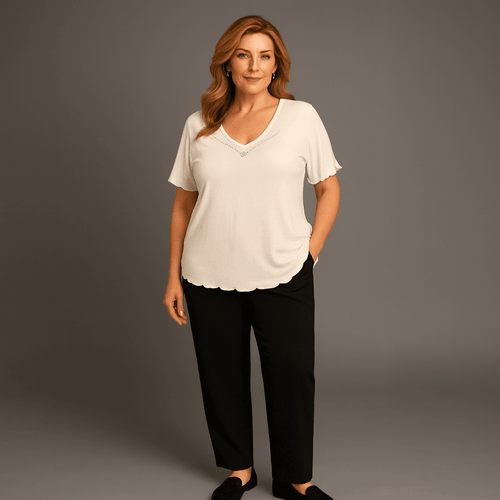 Short Sleeve Studded V-Neck Top - FullFab