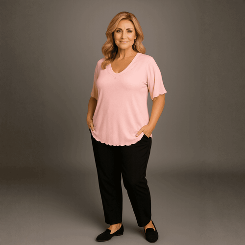 Short Sleeve Studded V-Neck Top - FullFab