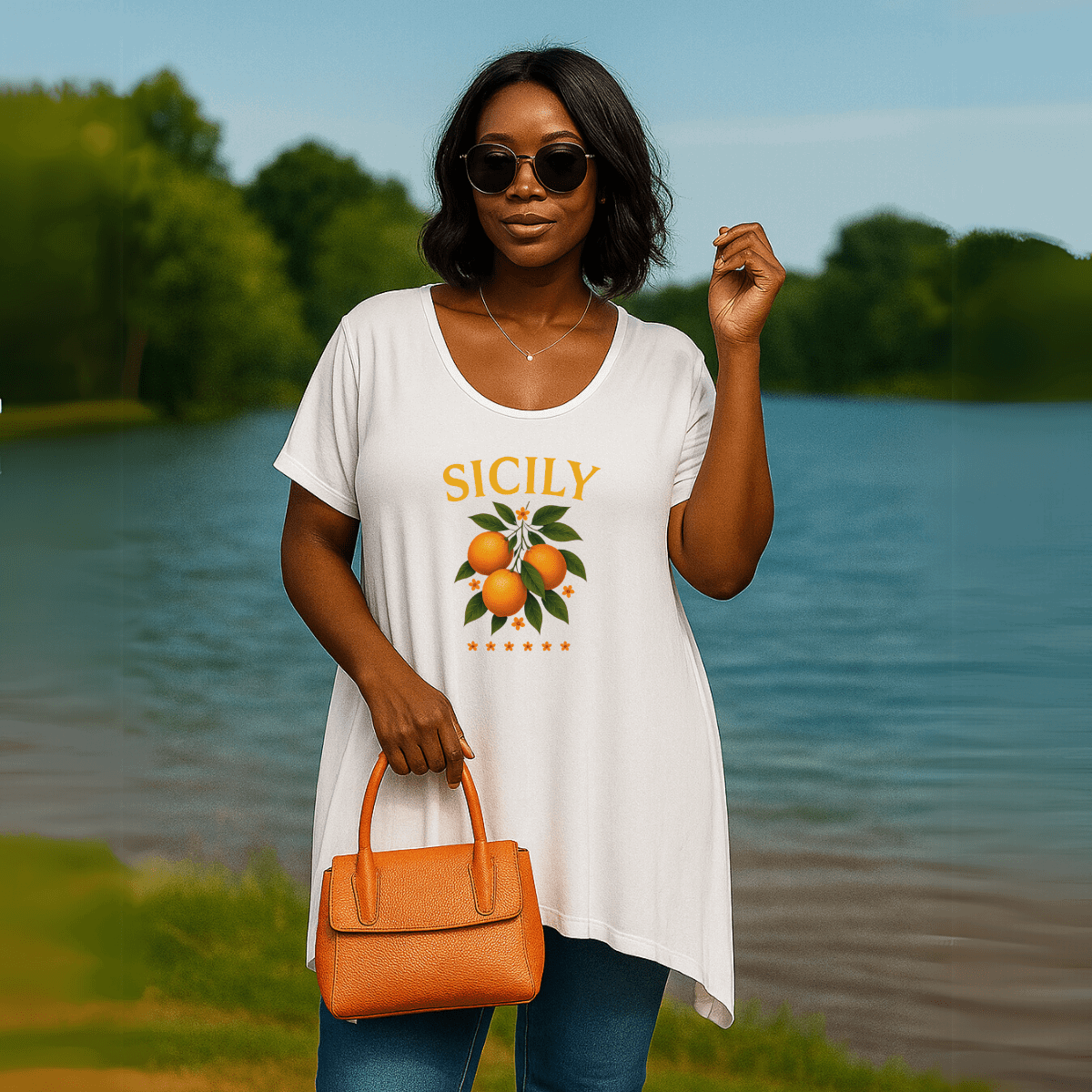 Sicily Orange Hanky Hem Swing Top - FullFab