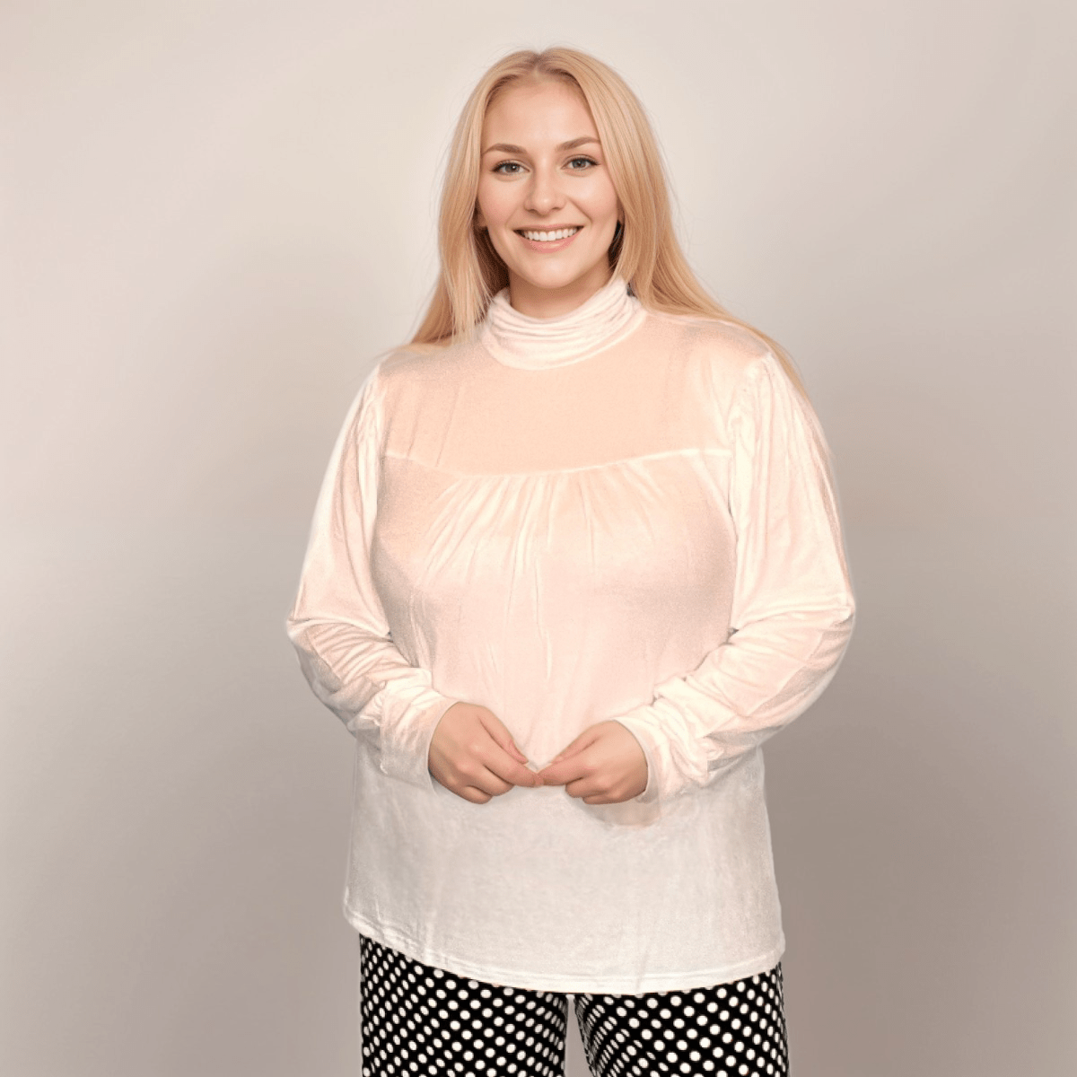 LONG SLEEVE POLO NECK SMOCK TOP - FullFab