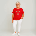 Soft Stretchy Short Sleeve Cross Studded Top - FullFab