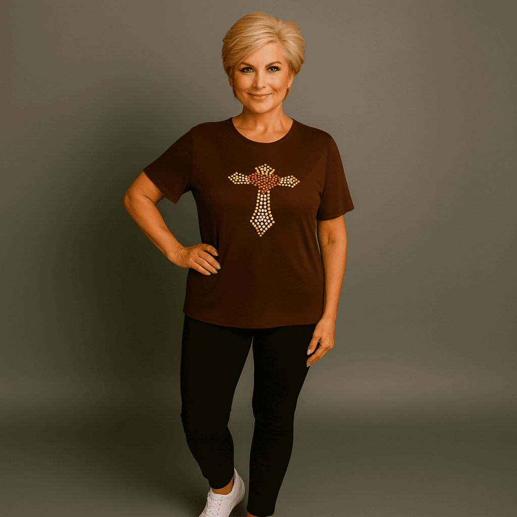 Soft Stretchy Short Sleeve Cross Studded Top - FullFab