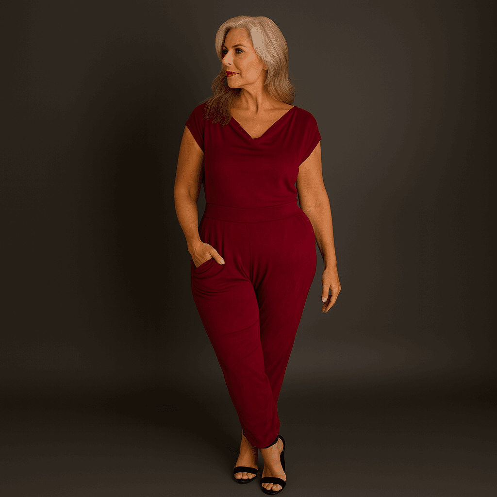 Soft Suedette Cowl Neck Jumpsuit with Pockets - FullFab