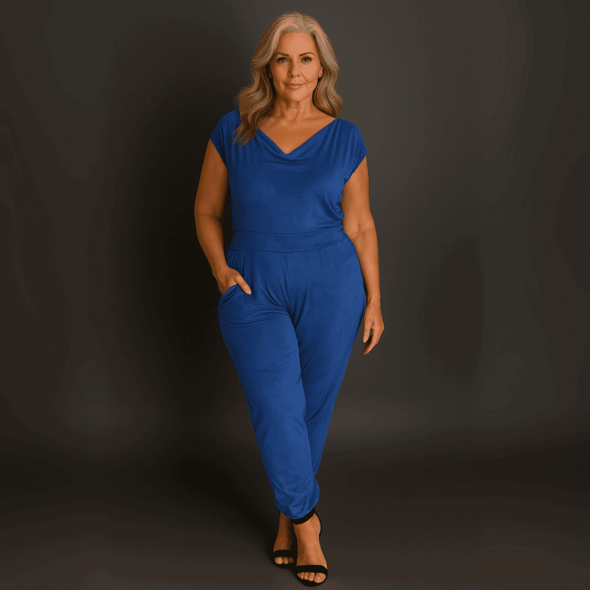 Soft Suedette Cowl Neck Jumpsuit with Pockets - FullFab