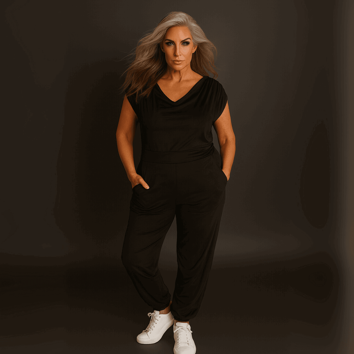 Soft Suedette Cowl Neck Jumpsuit with Pockets - FullFab