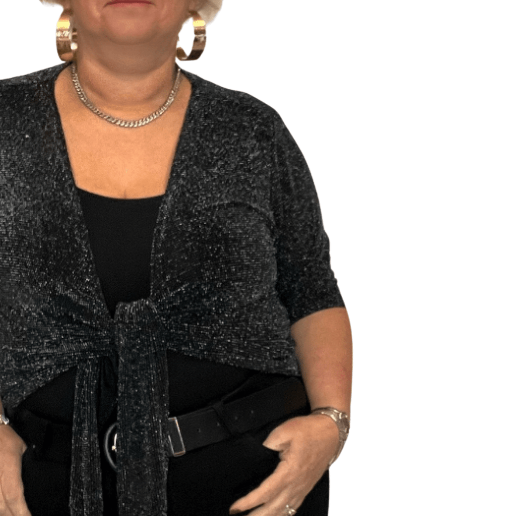 Sparkly 1/2 Sleeve Tie Front Bolero / Shrug - FullFab