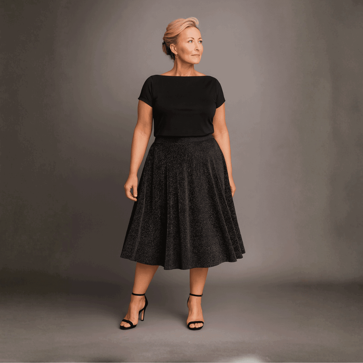 Sparkly Elastic Waist A-Line Swing Skirt - FullFab