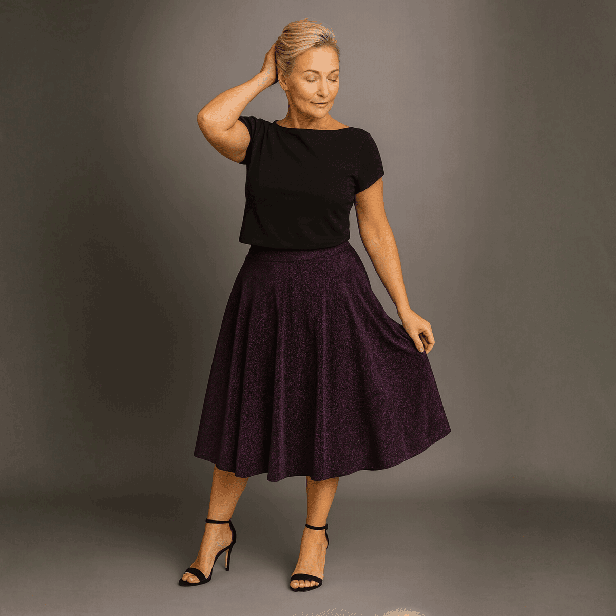 Sparkly Elastic Waist A-Line Swing Skirt - FullFab