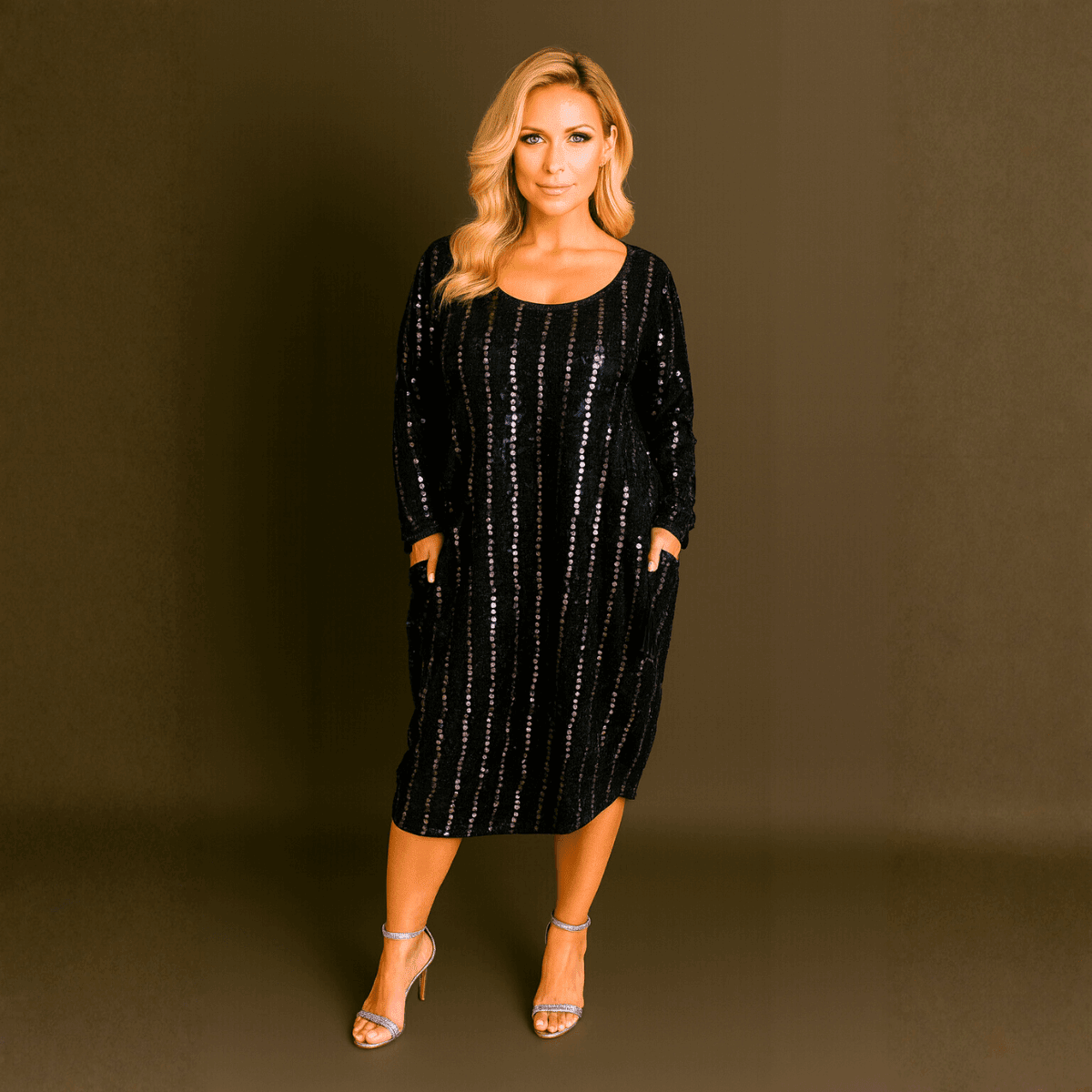 Sparkly Sequin Loose Fitted Dipped Hem Dress - FullFab