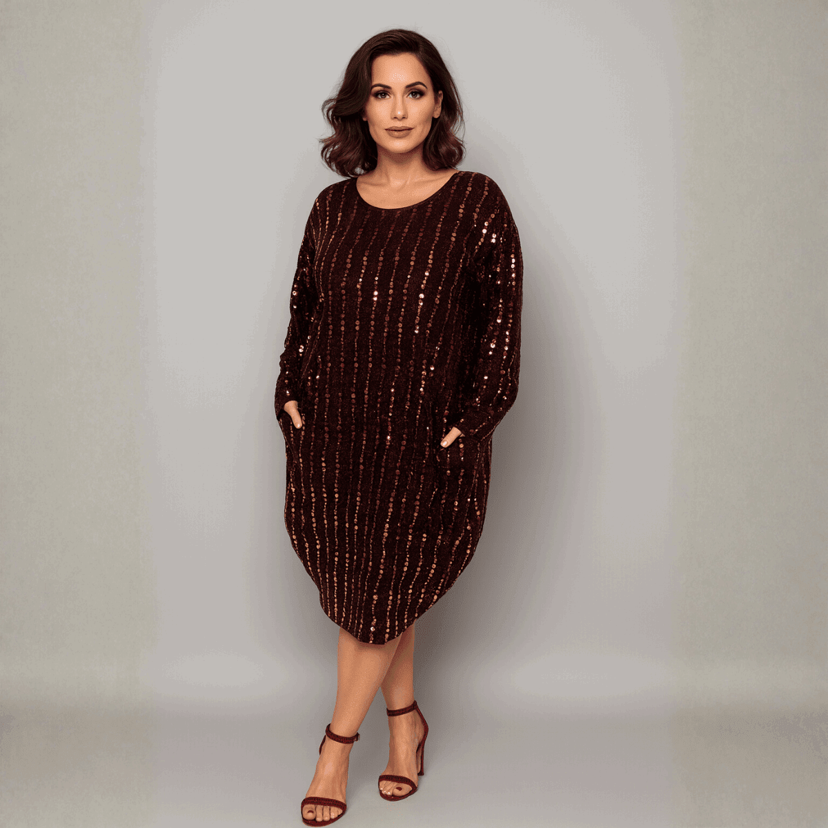 Sparkly Sequin Loose Fitted Dipped Hem Dress - FullFab