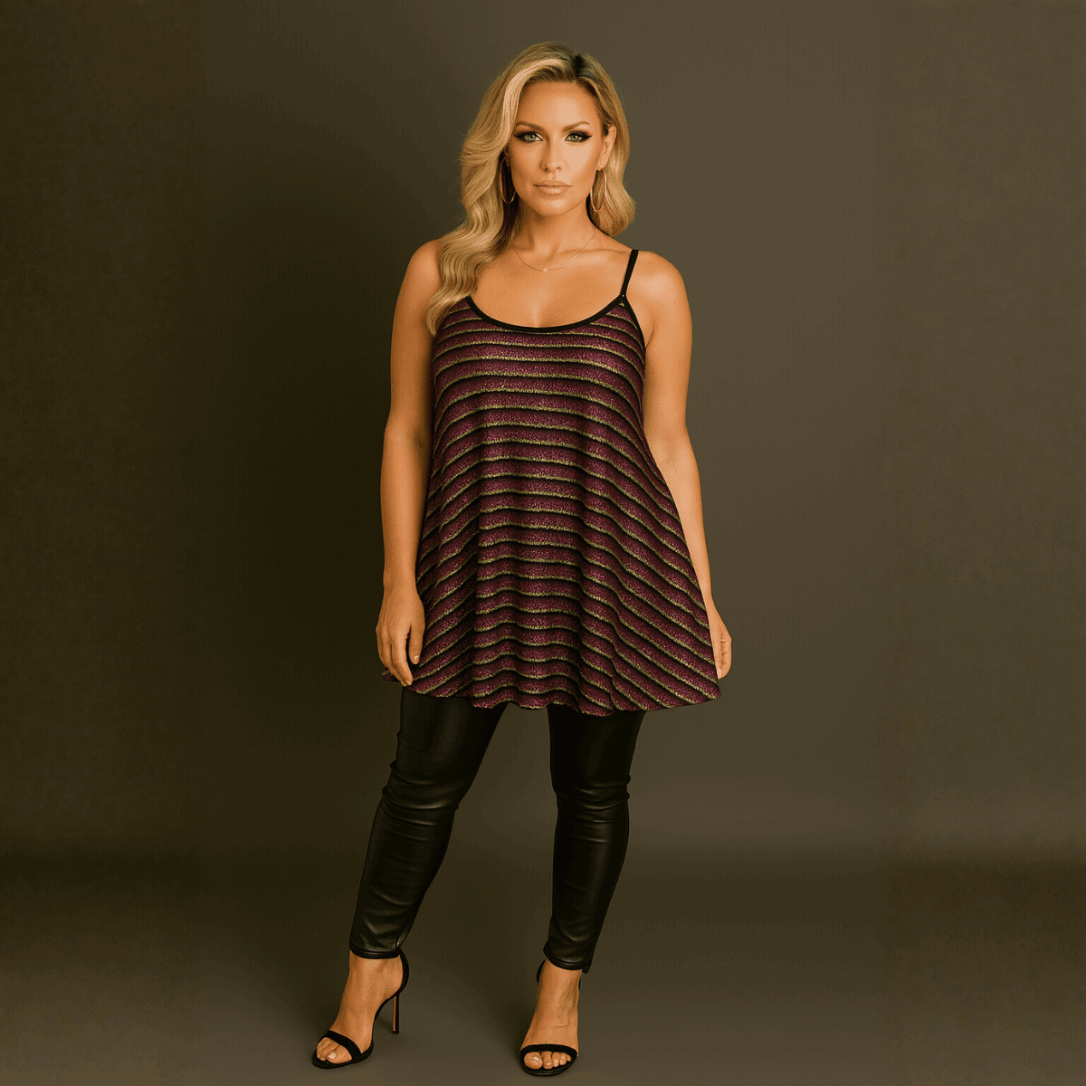 Sparkly Striped Strappy Long Length Swing Top - FullFab