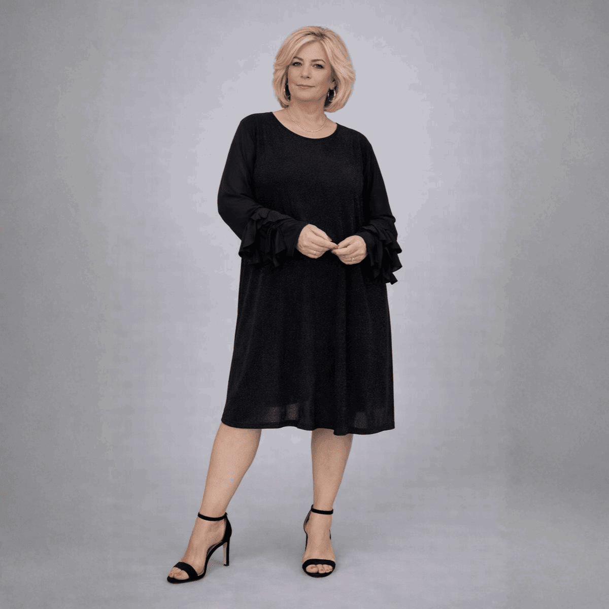 Sparkly Swing Dress with Chiffon Frilled Sleeves - FullFab