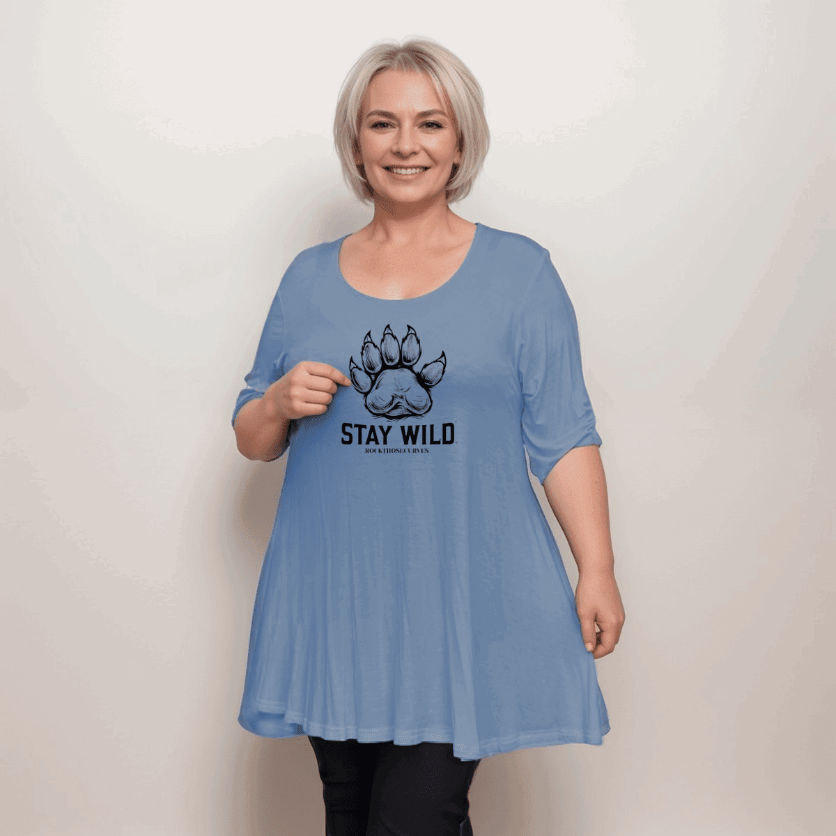 STAY WILD BUTTON SLEEVE SWING TOP - FullFab