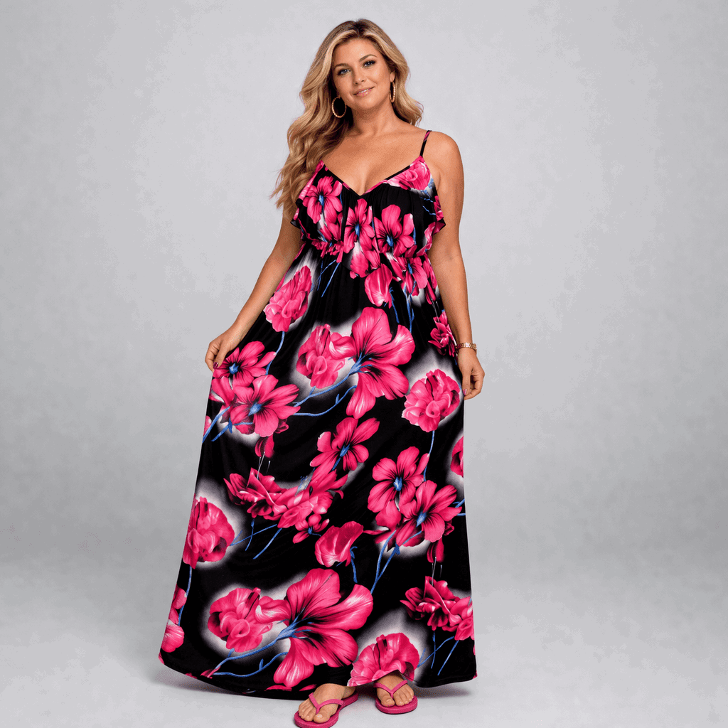 Strappy Maxi Dress with V Frilled Top - FullFab