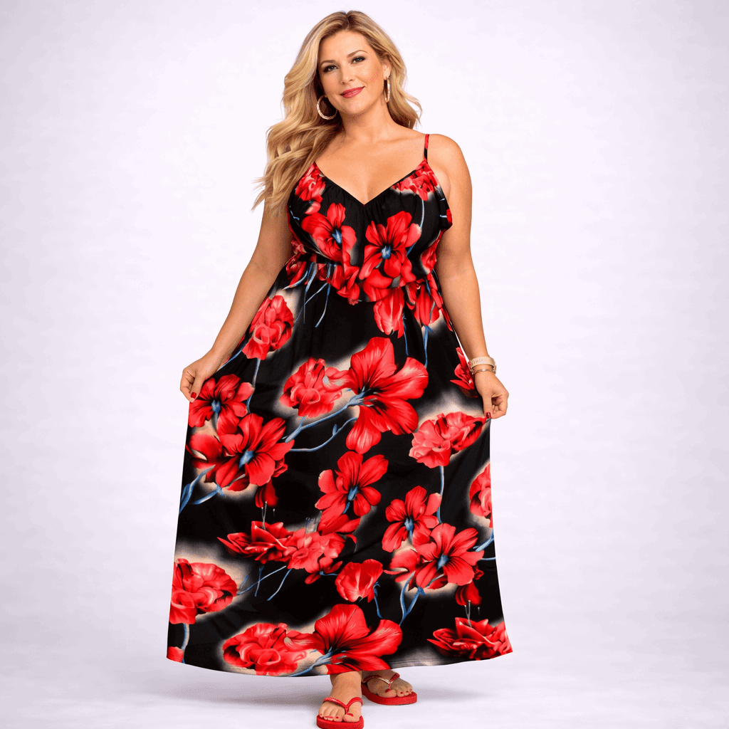 Strappy Maxi Dress with V Frilled Top - FullFab