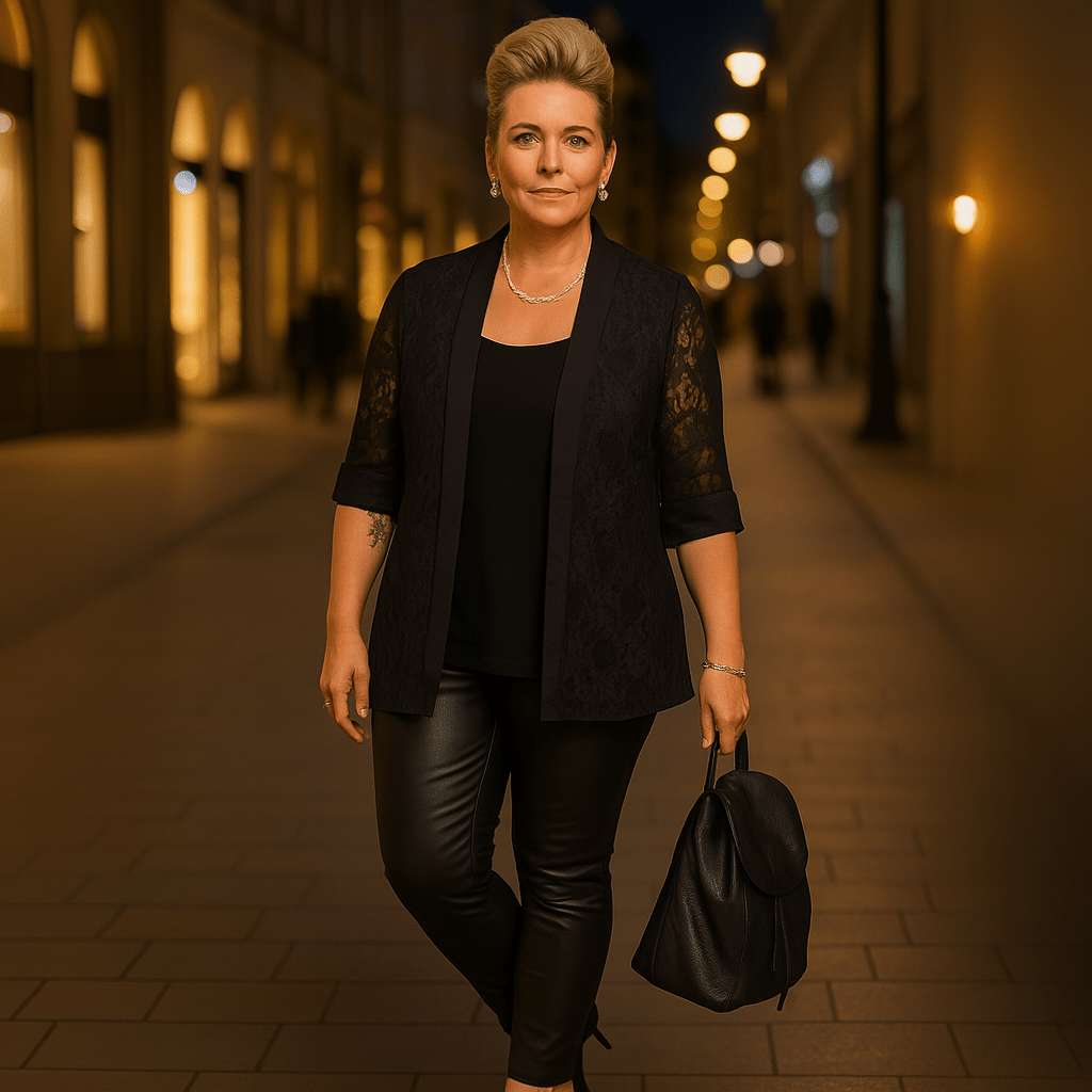 Satin Panel Lace Jacket with Button Sleeves - FullFab