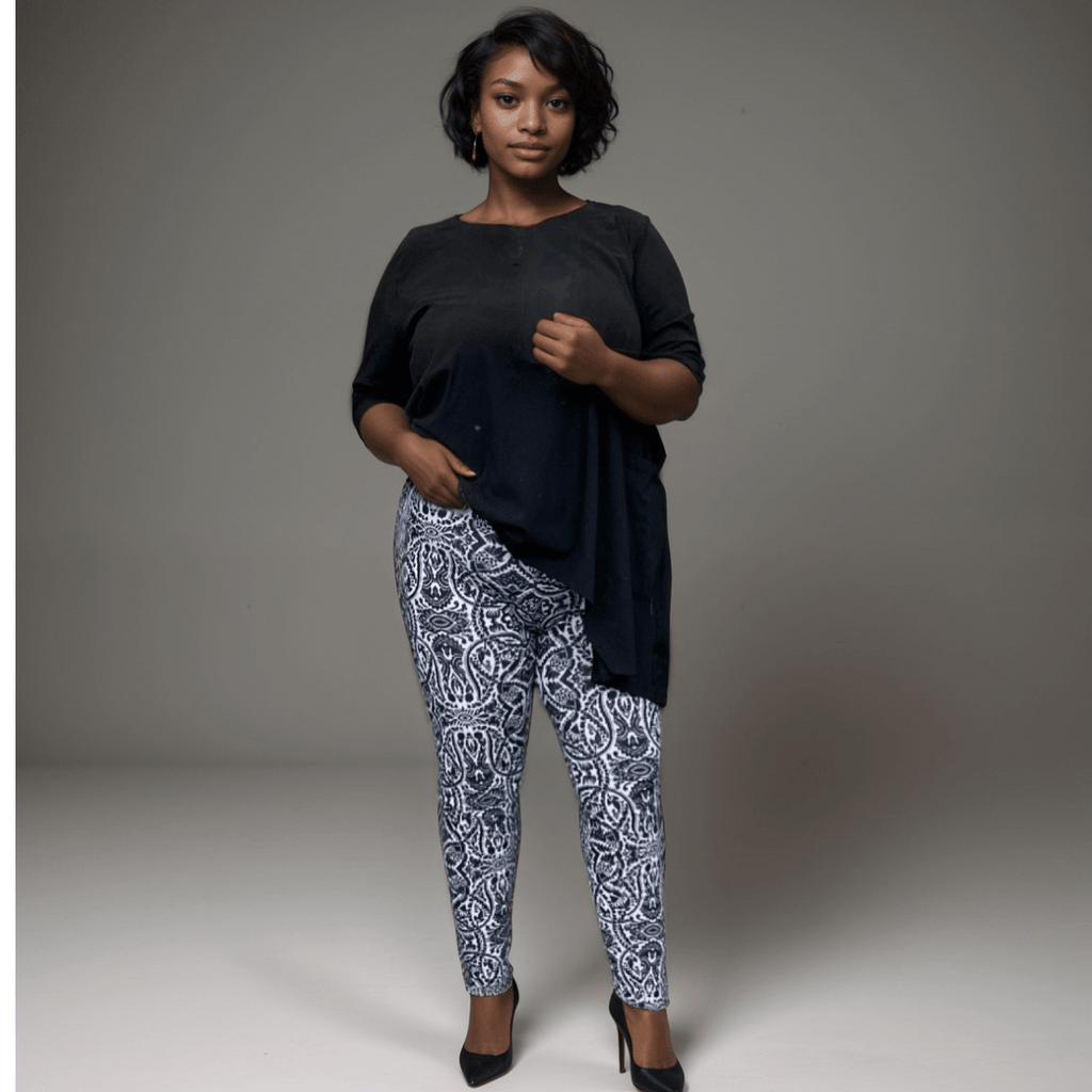 BLACK WHITE PAISLEY LEGGINGS - FullFab
