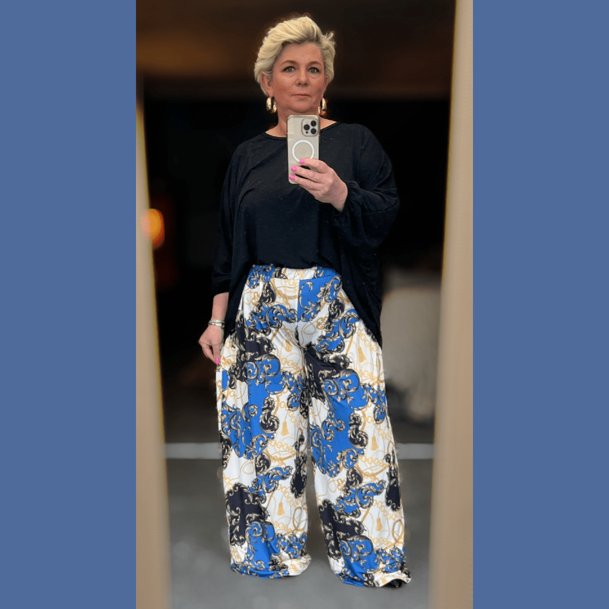 ROCKTHOSECURVES CHAIN PRINT ELASTIC WAIST PALAZZO TROUSERS - FullFab