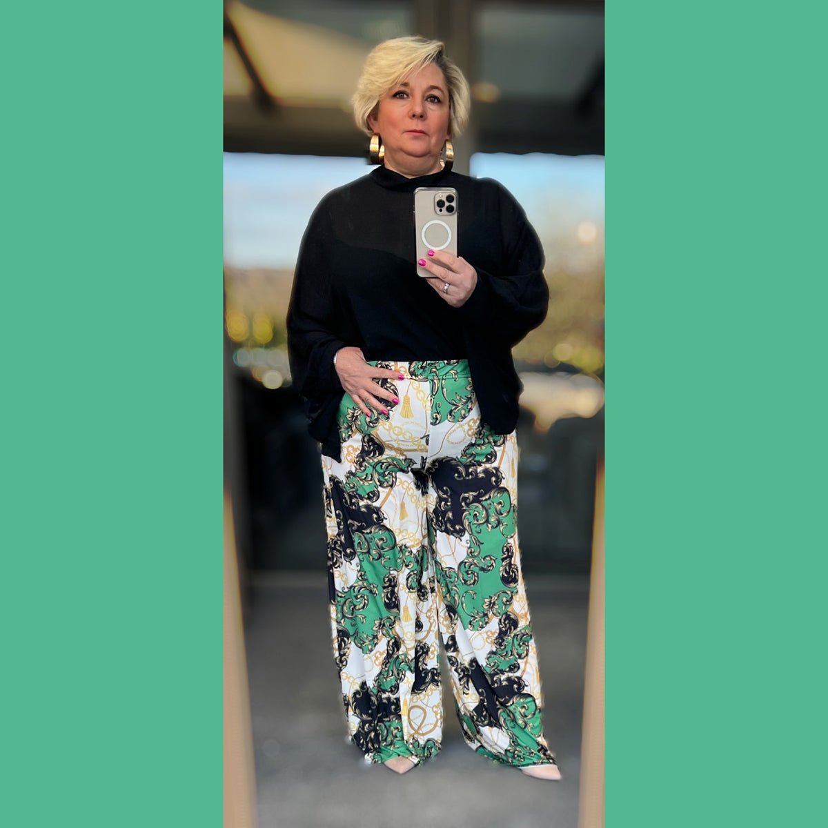 ROCKTHOSECURVES CHAIN PRINT ELASTIC WAIST PALAZZO TROUSERS - FullFab