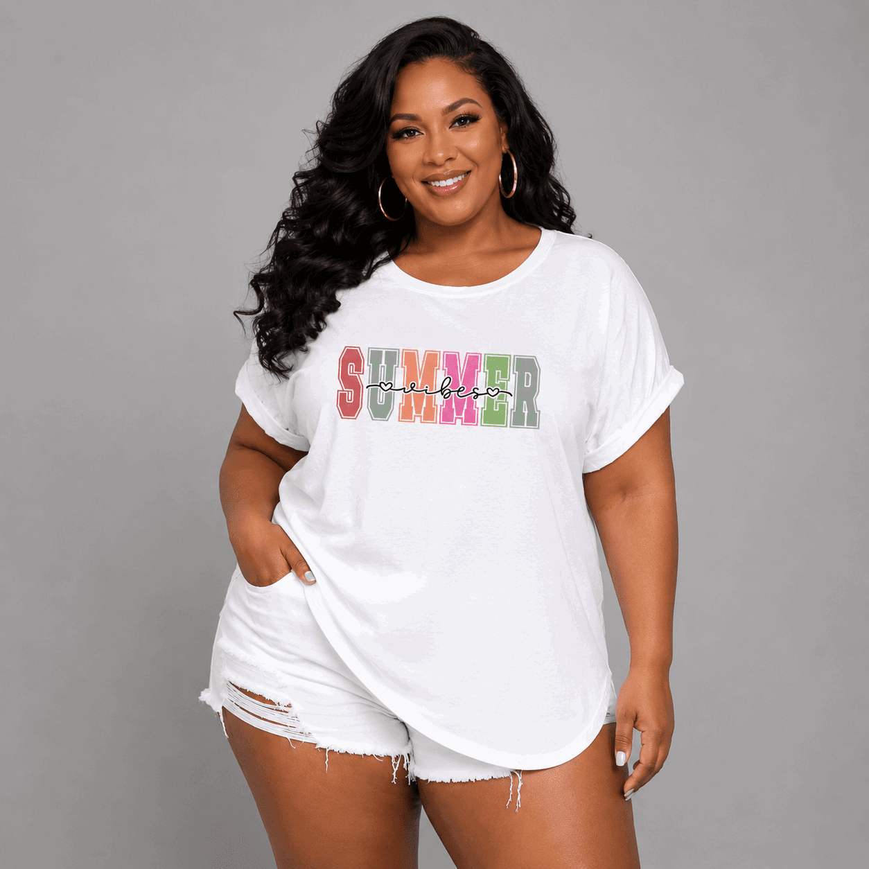 Summer Vibes Dipped-Hem T-Shirt - FullFab