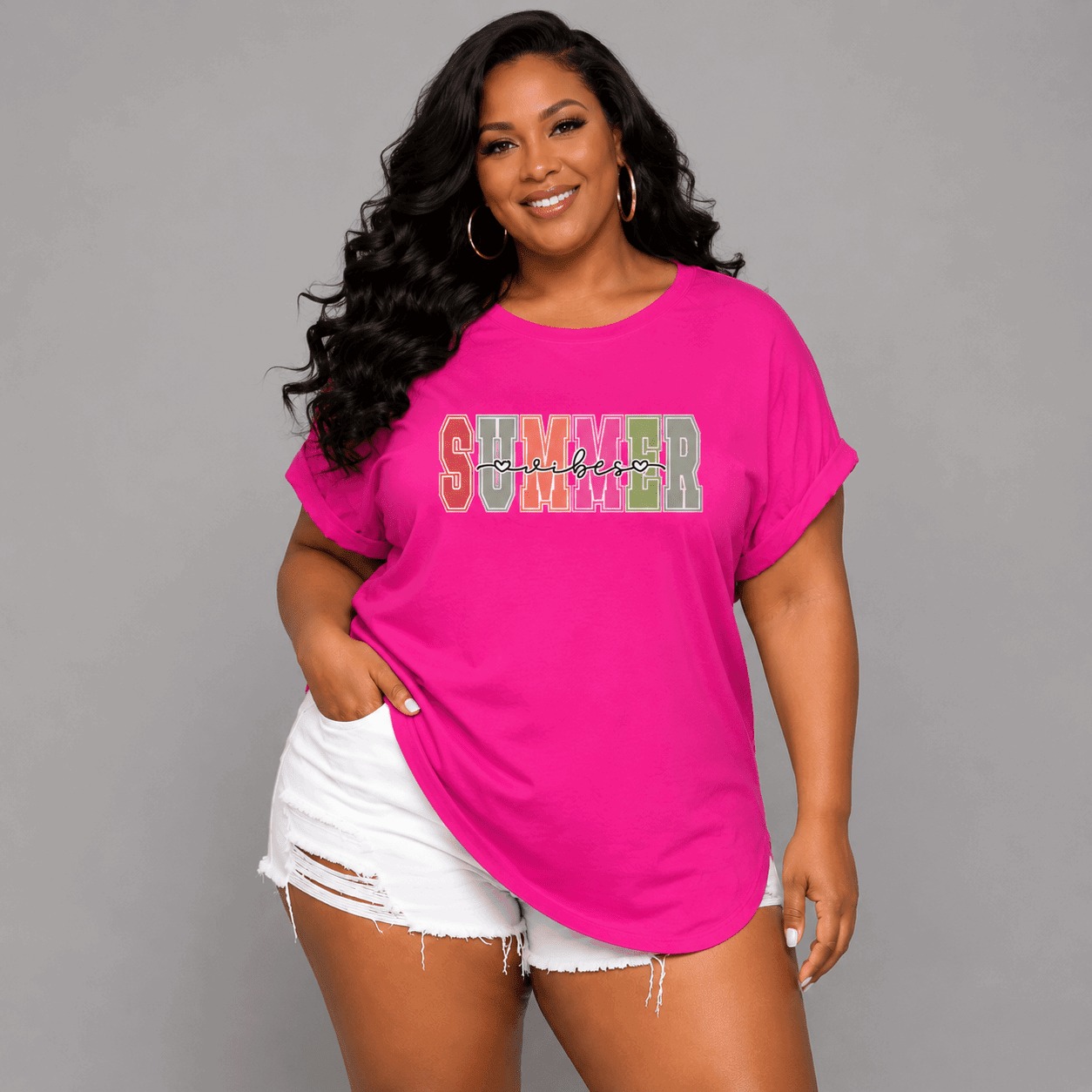 Summer Vibes Dipped-Hem T-Shirt - FullFab