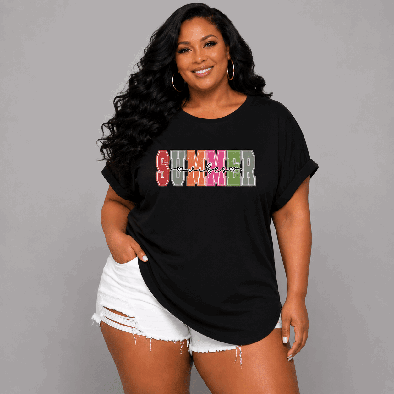 Summer Vibes Dipped-Hem T-Shirt - FullFab