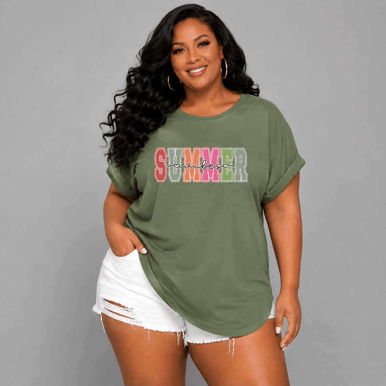 Summer Vibes Dipped-Hem T-Shirt - FullFab