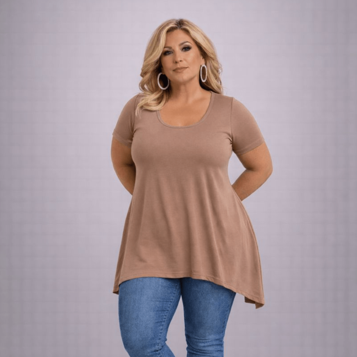 Plain Short Sleeve Hanky Hem Swing Top - FullFab