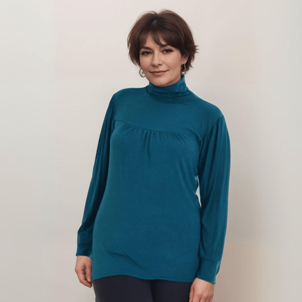 LONG SLEEVE POLO NECK SMOCK TOP - FullFab