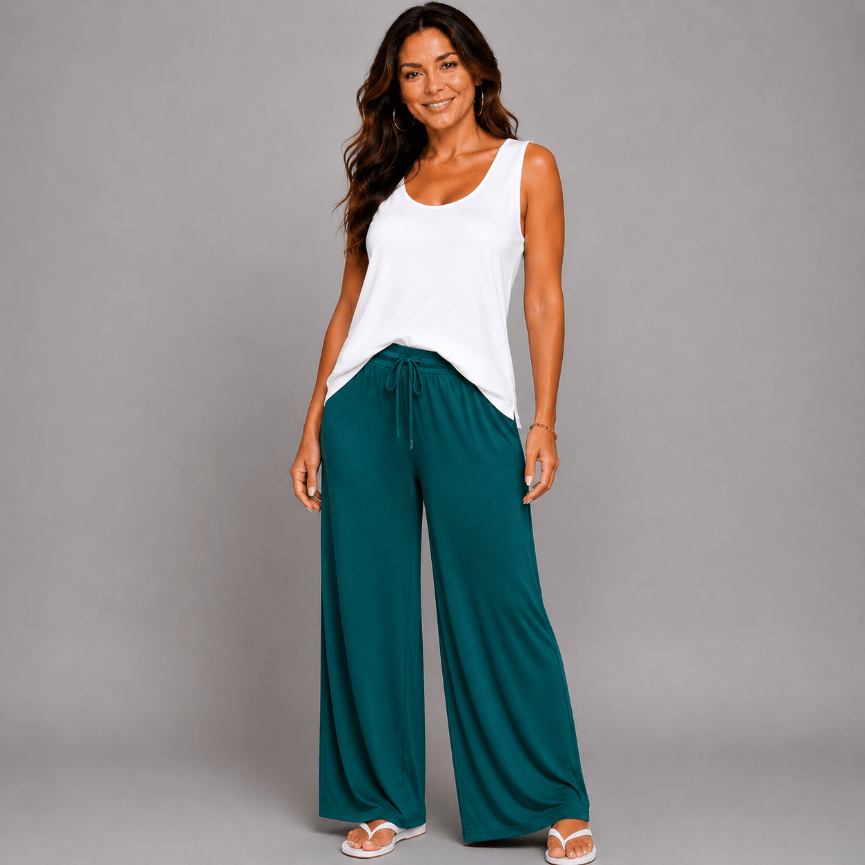 Plain Stretchy High Waist Palazzo Trousers - FullFab