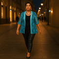 Satin Panel Lace Jacket with Button Sleeves - FullFab