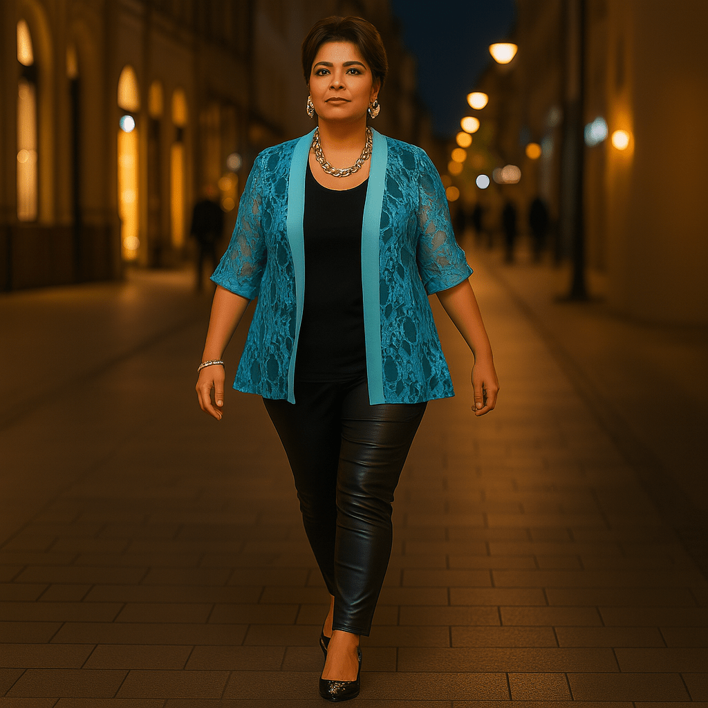 Satin Panel Lace Jacket with Button Sleeves - FullFab